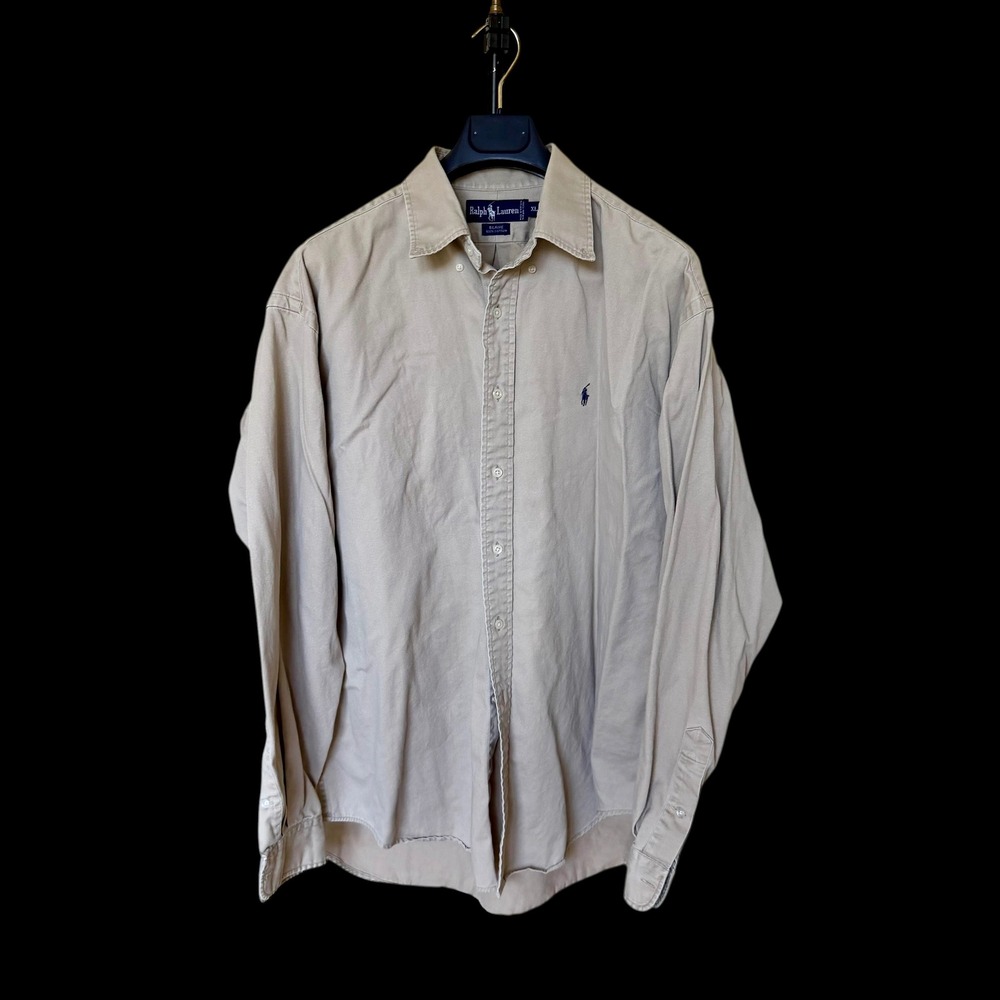 Ralph Lauren Blaire Mens XL Tan Khaki Cotton Twill Long Sleeve Button Down Shirt